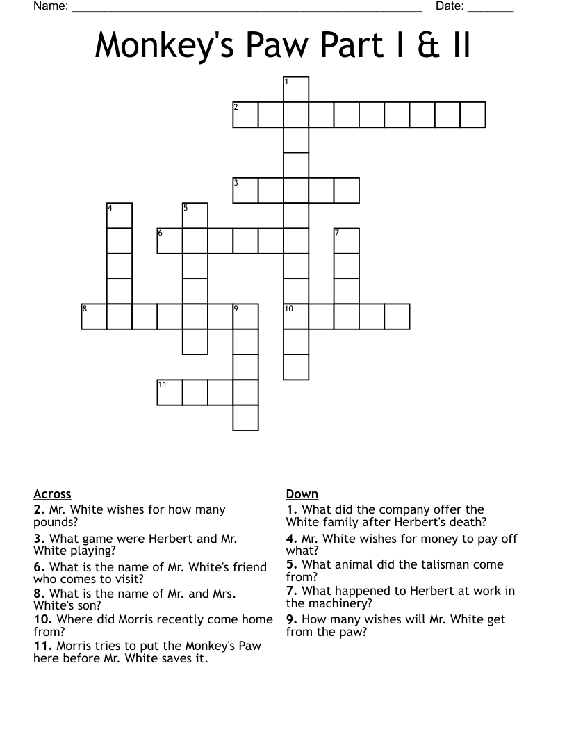 Monkey's Paw Part I & II Crossword