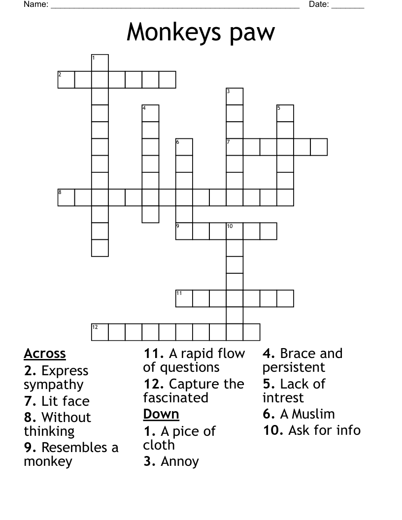 Monkeys paw Crossword