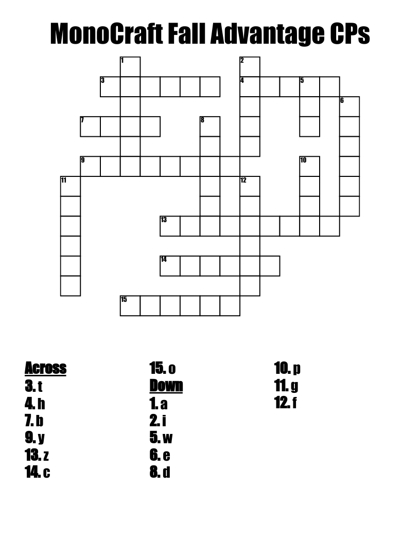 MonoCraft Fall Advantage CPs Crossword