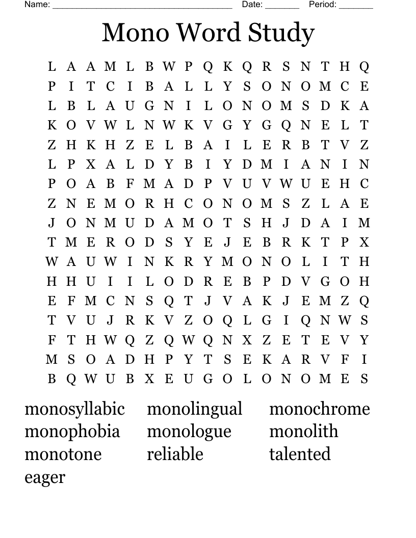 Mono Word Study Word Search
