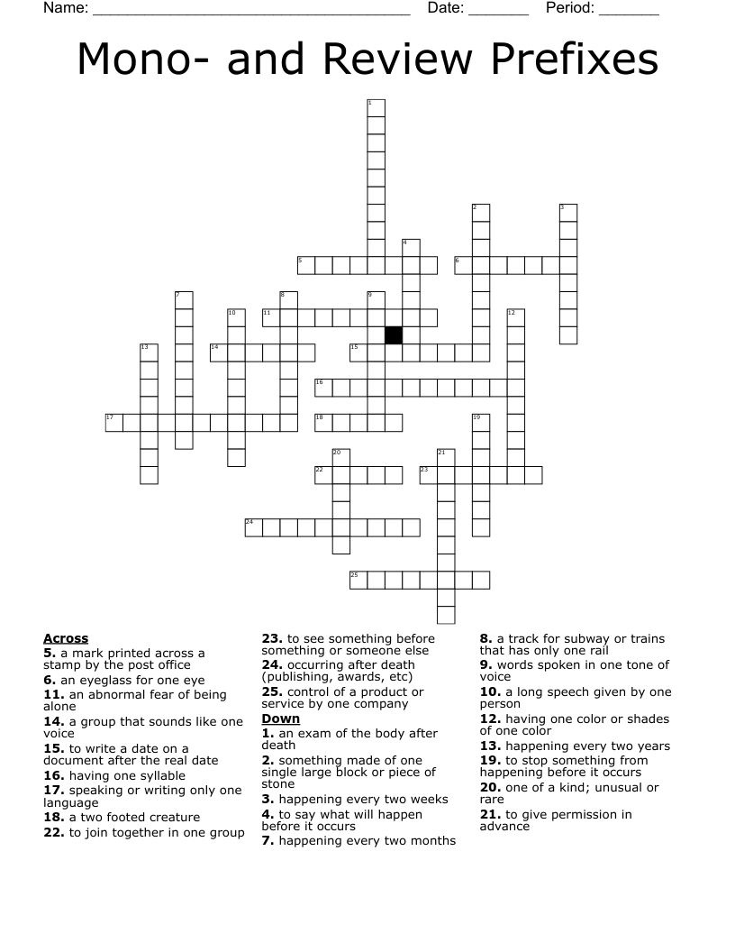 Mono- and Review Prefixes Crossword