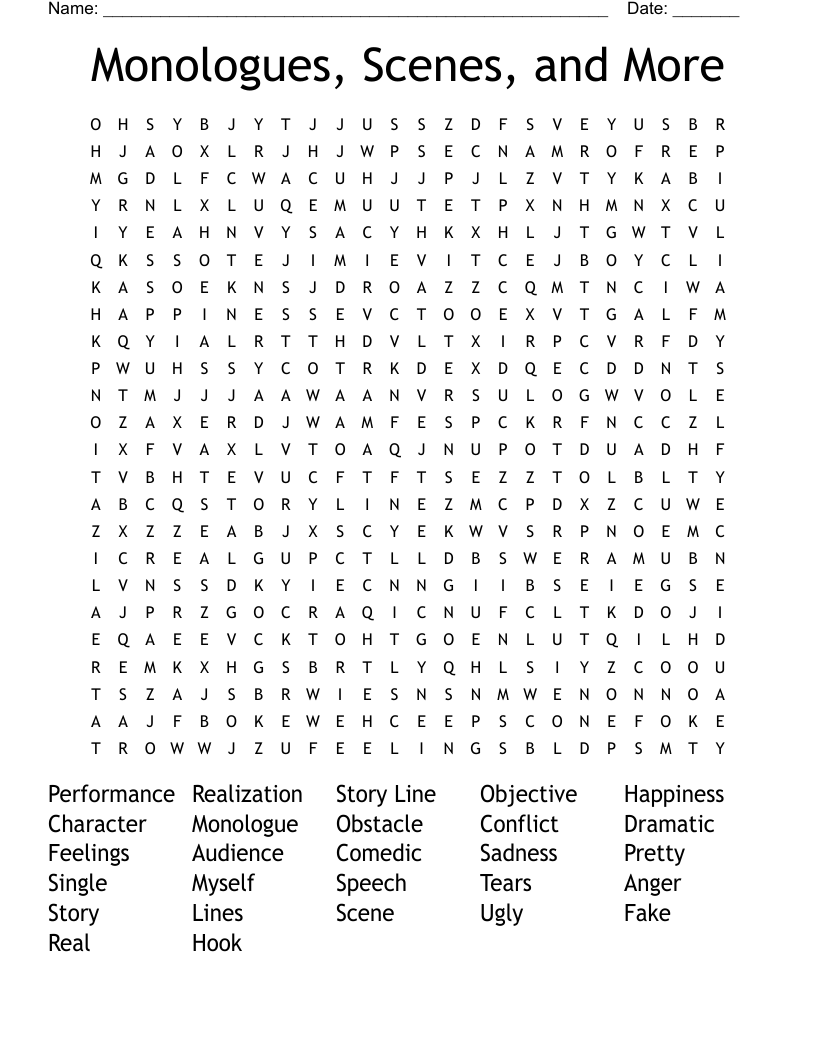 Monologues, Scenes, and More  Word Search