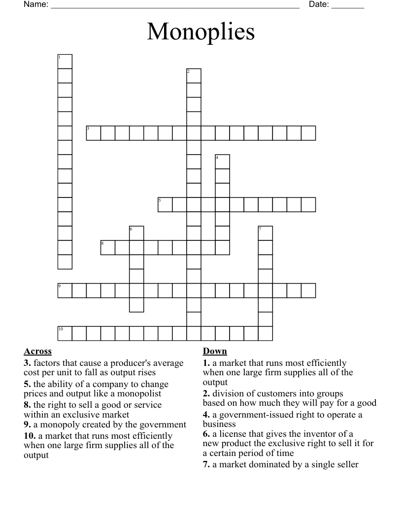 Monoplies Crossword