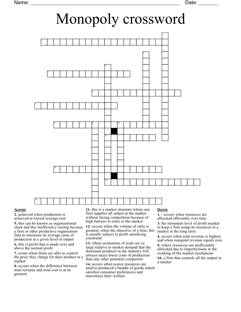 Monopoly crossword 