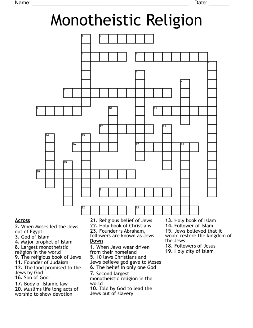 Monotheistic Religion Crossword