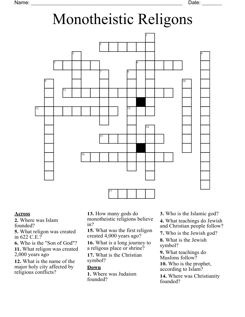Monotheistic Religons Crossword