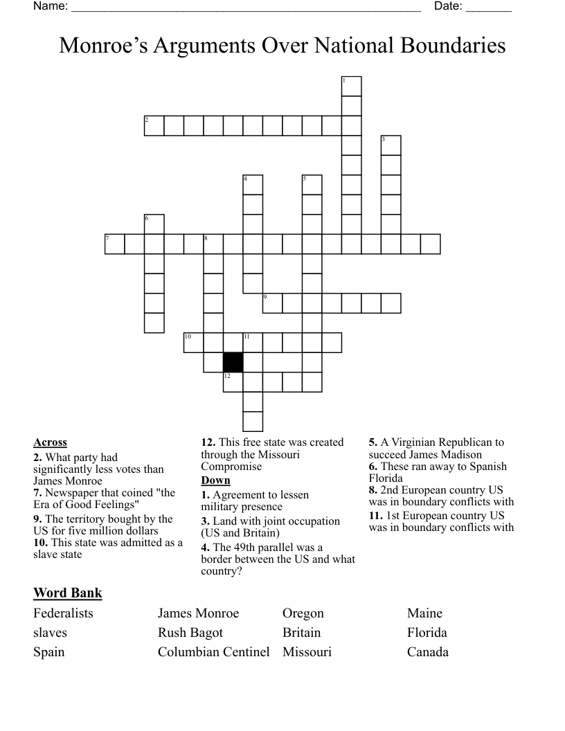 Monroe’s Arguments Over National Boundaries Crossword