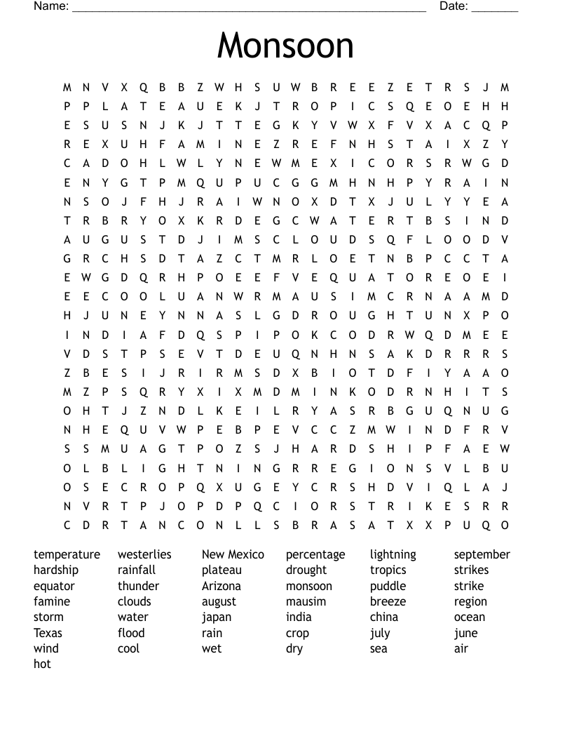 Monsoon Word Search