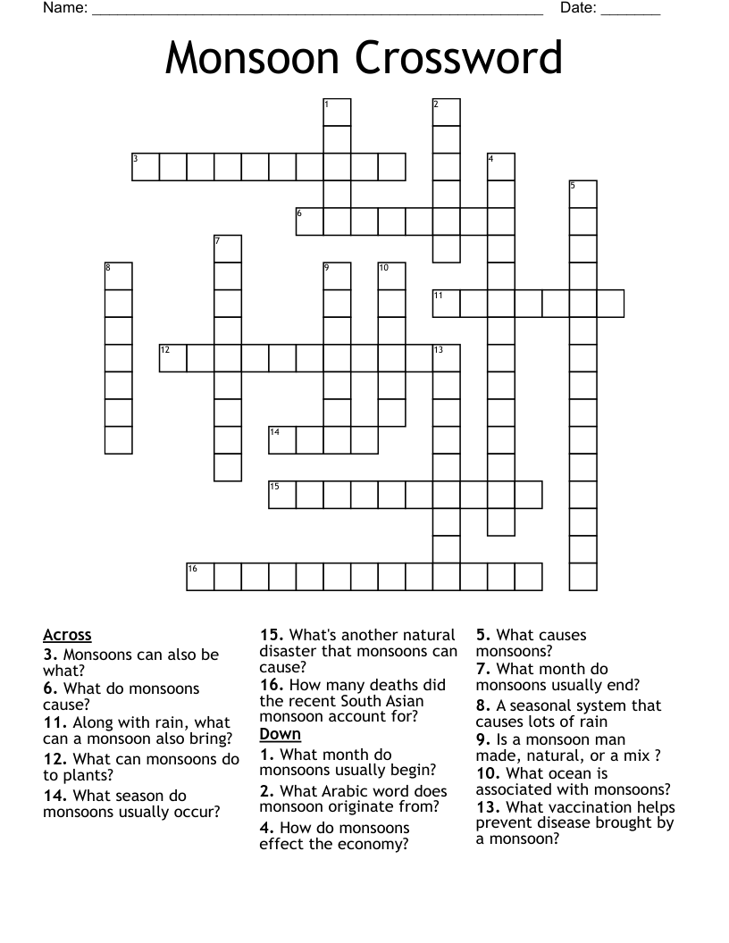 Monsoon Crossword