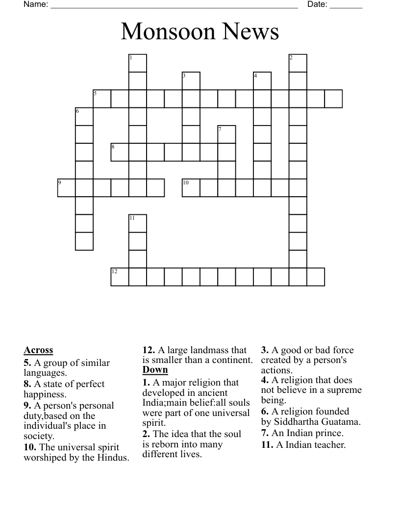 Monsoon News Crossword