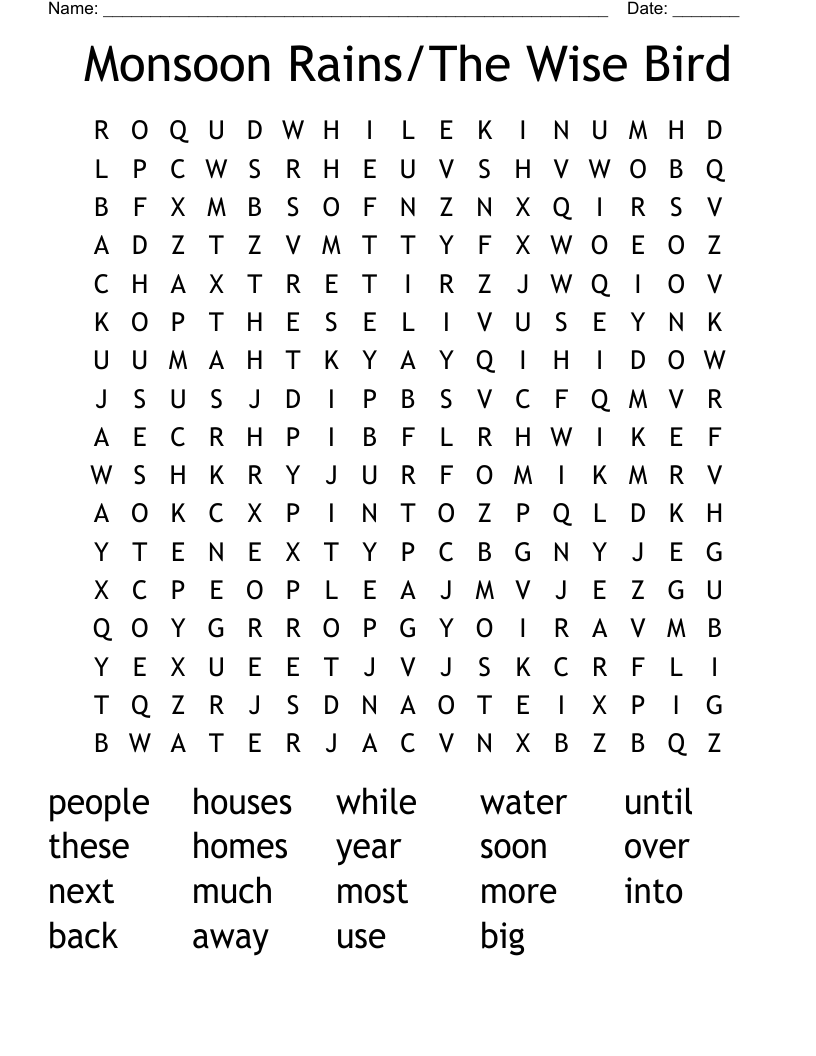 Monsoon Rains/The Wise Bird Word Search