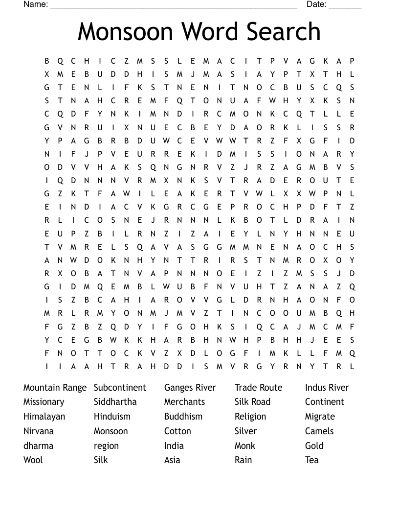 Monsoon Word Search
