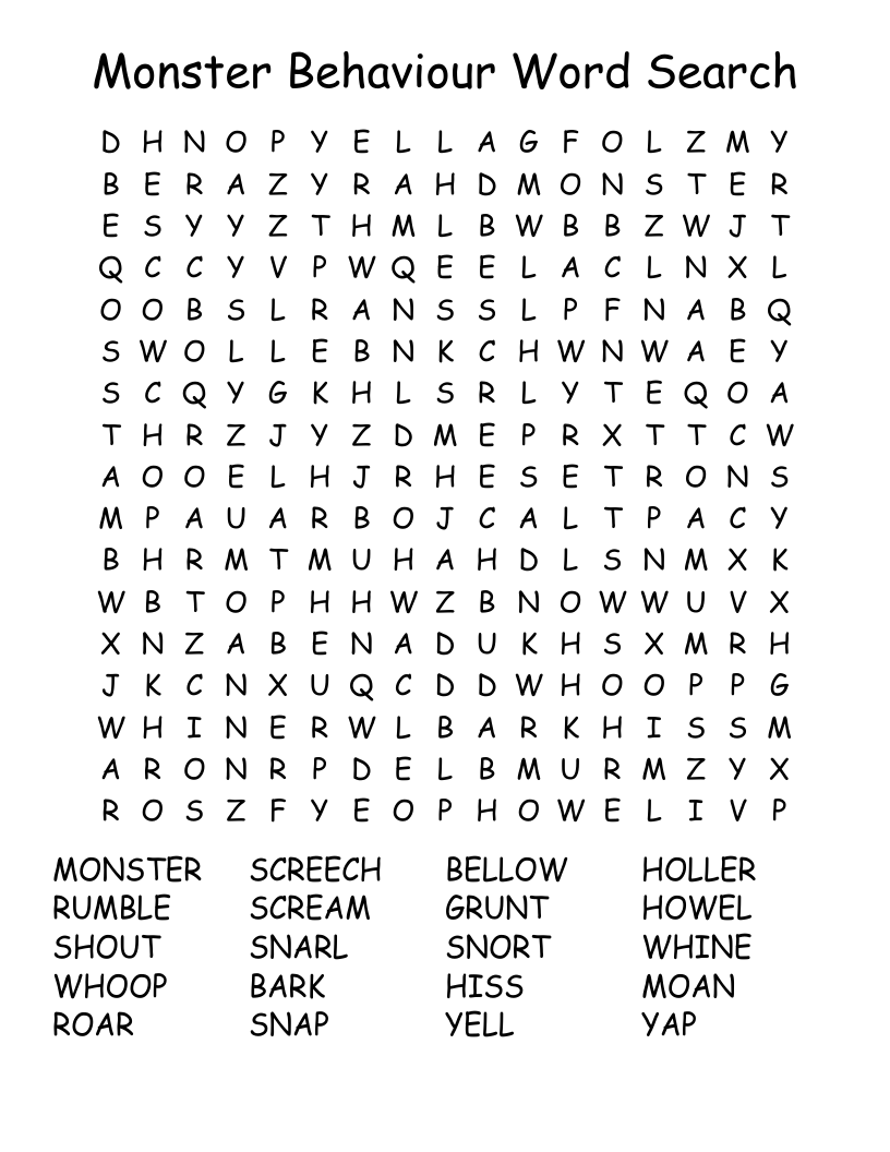 Monster Behaviour Word Search