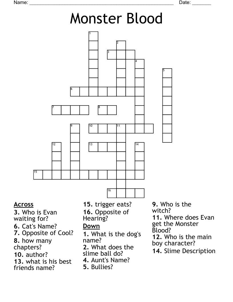 Monster Blood Crossword