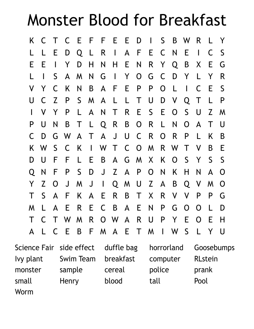 Monster Blood for Breakfast Word Search