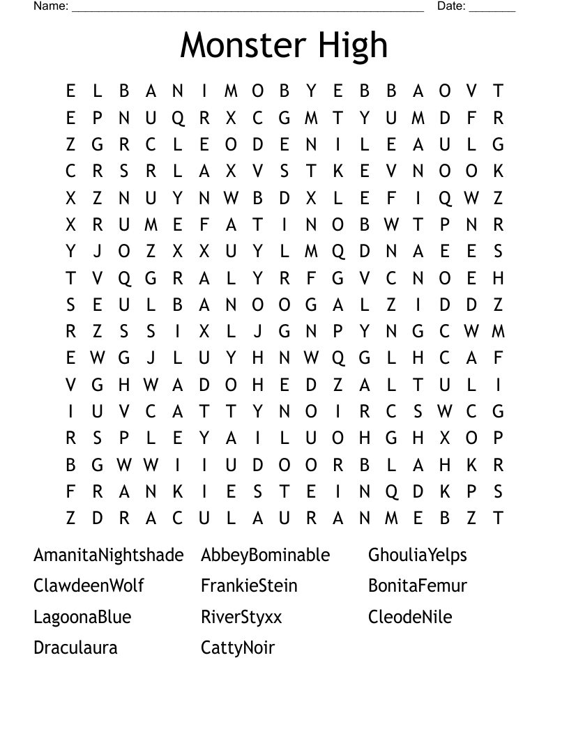 Monster High Word Search