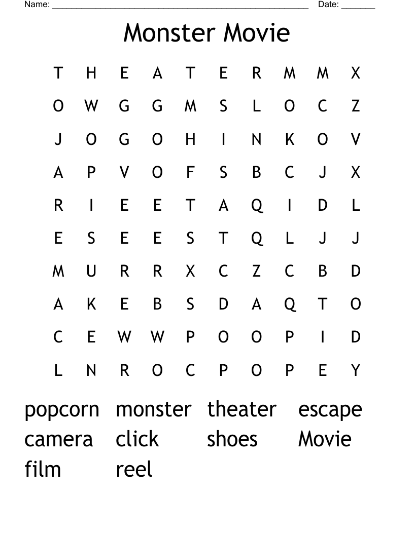 Monster Movie Word Search