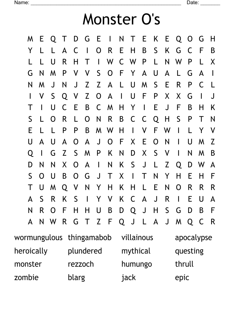 Monster O's  Word Search