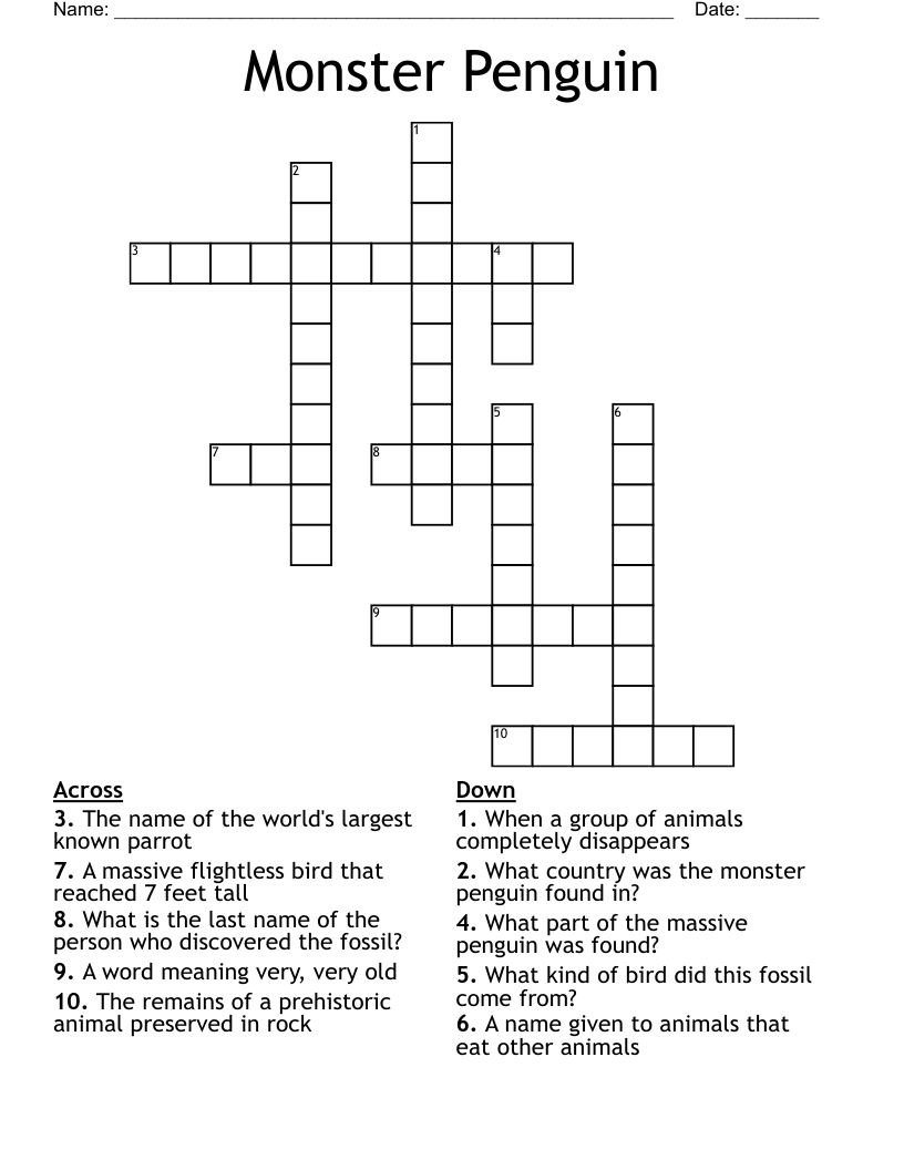 Monster Penguin Crossword