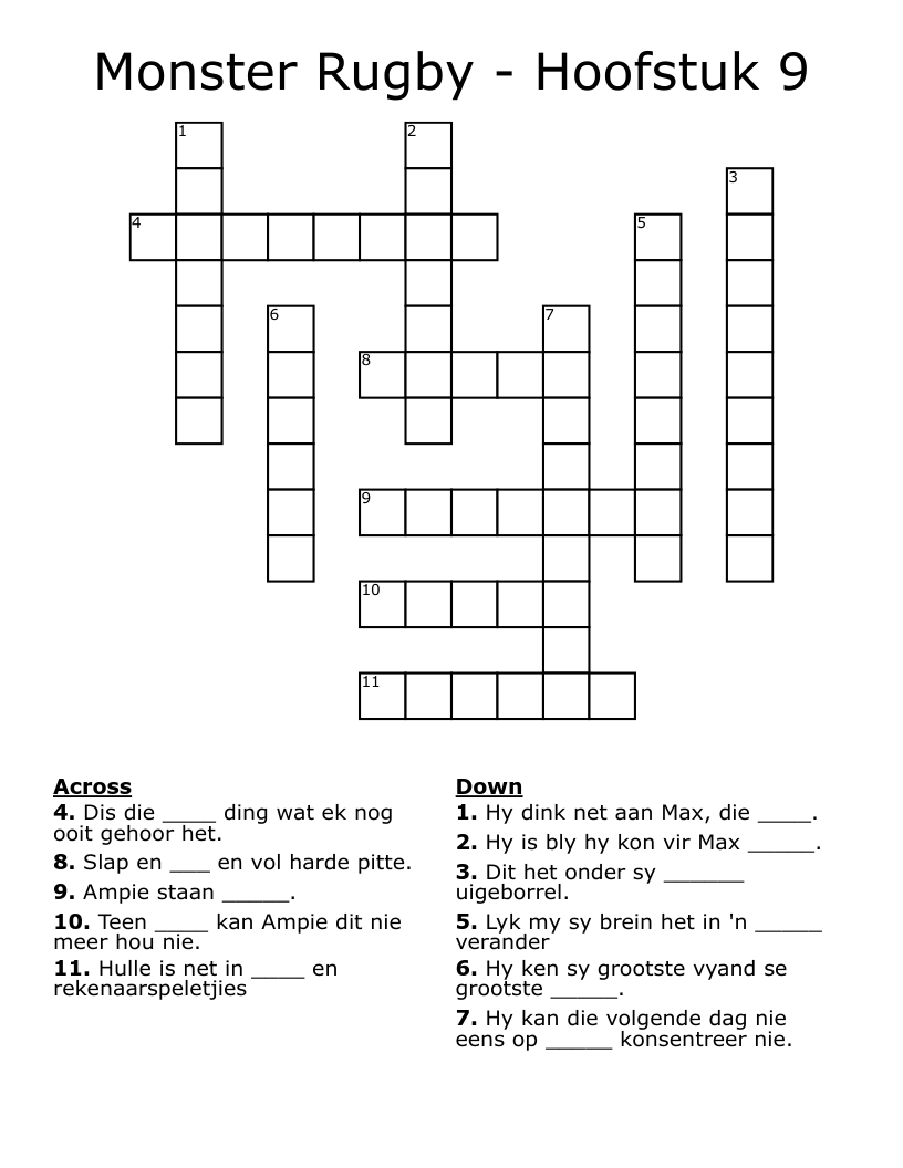 Monster Rugby - Hoofstuk 9 Crossword