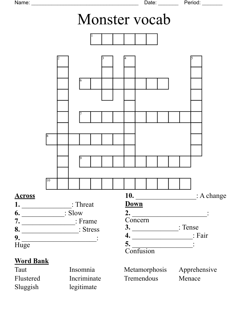 Monster vocab Crossword