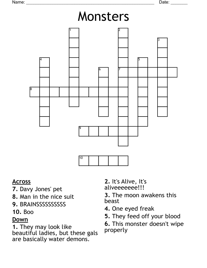 Monsters Crossword