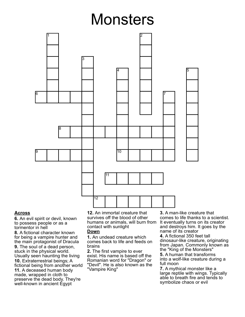 Monsters Crossword