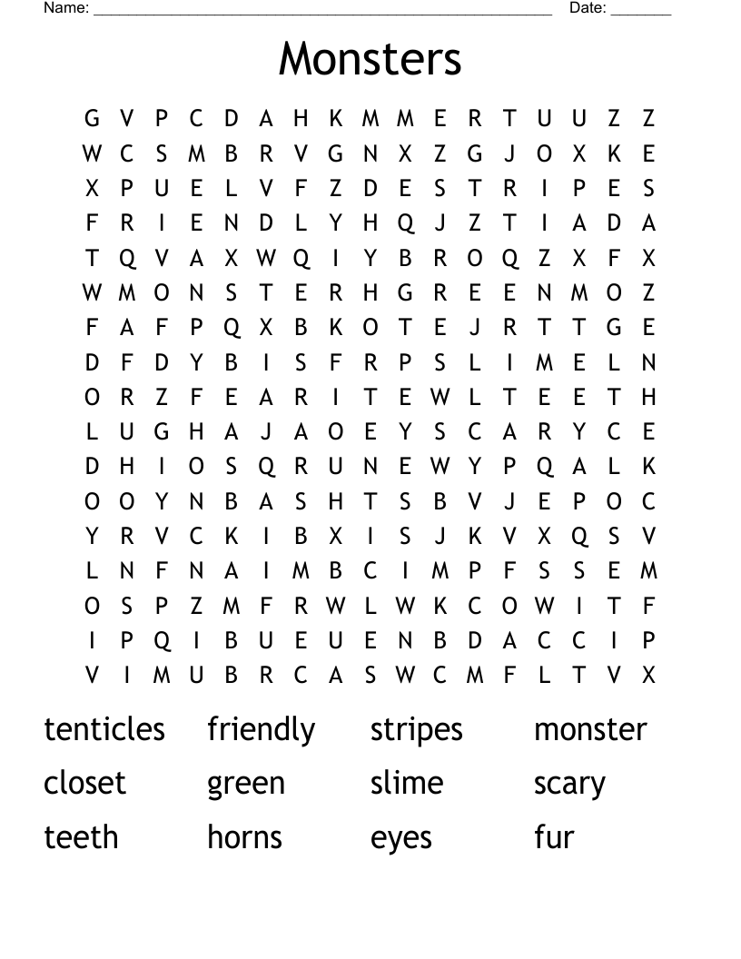 Monsters Word Search