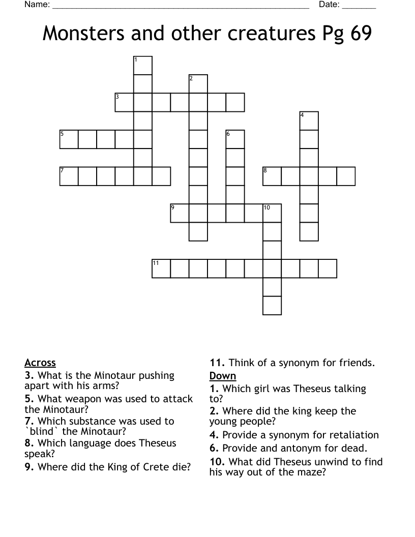 Monsters and other creatures Pg 69 Crossword