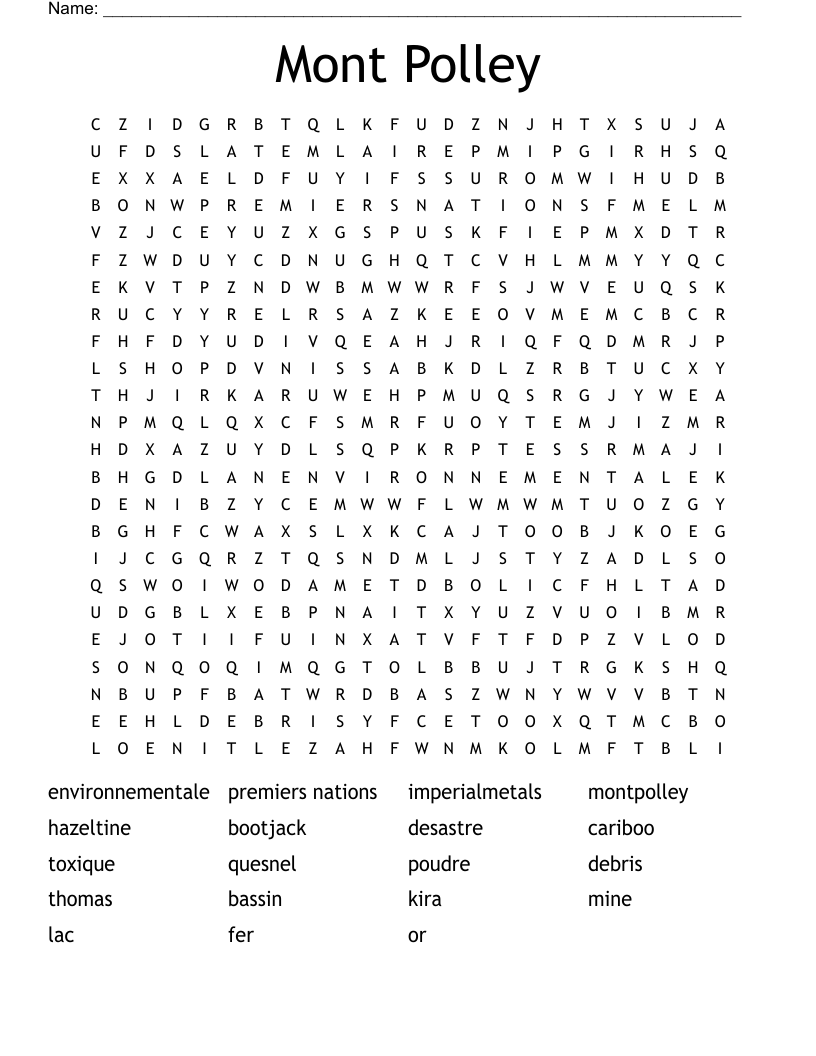 Mont Polley Word Search