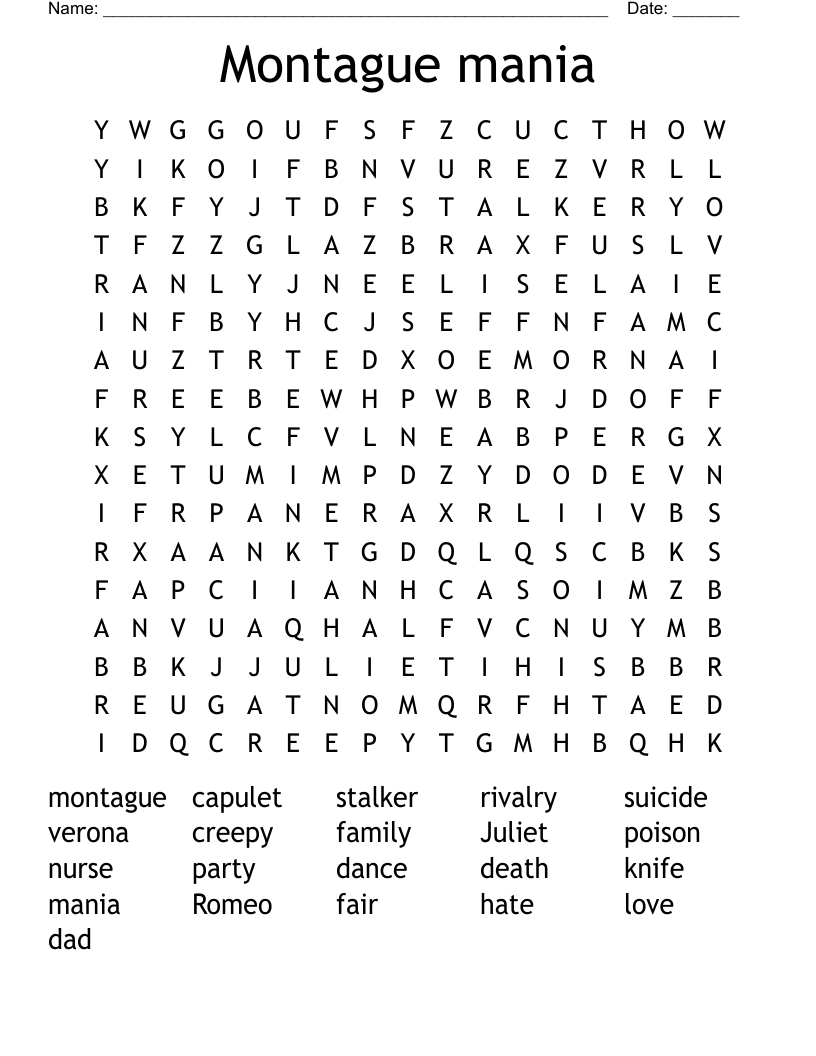 Montague mania Word Search