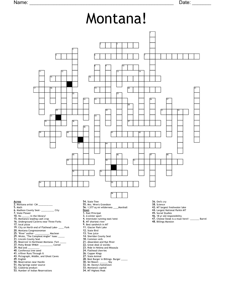 Montana! Crossword