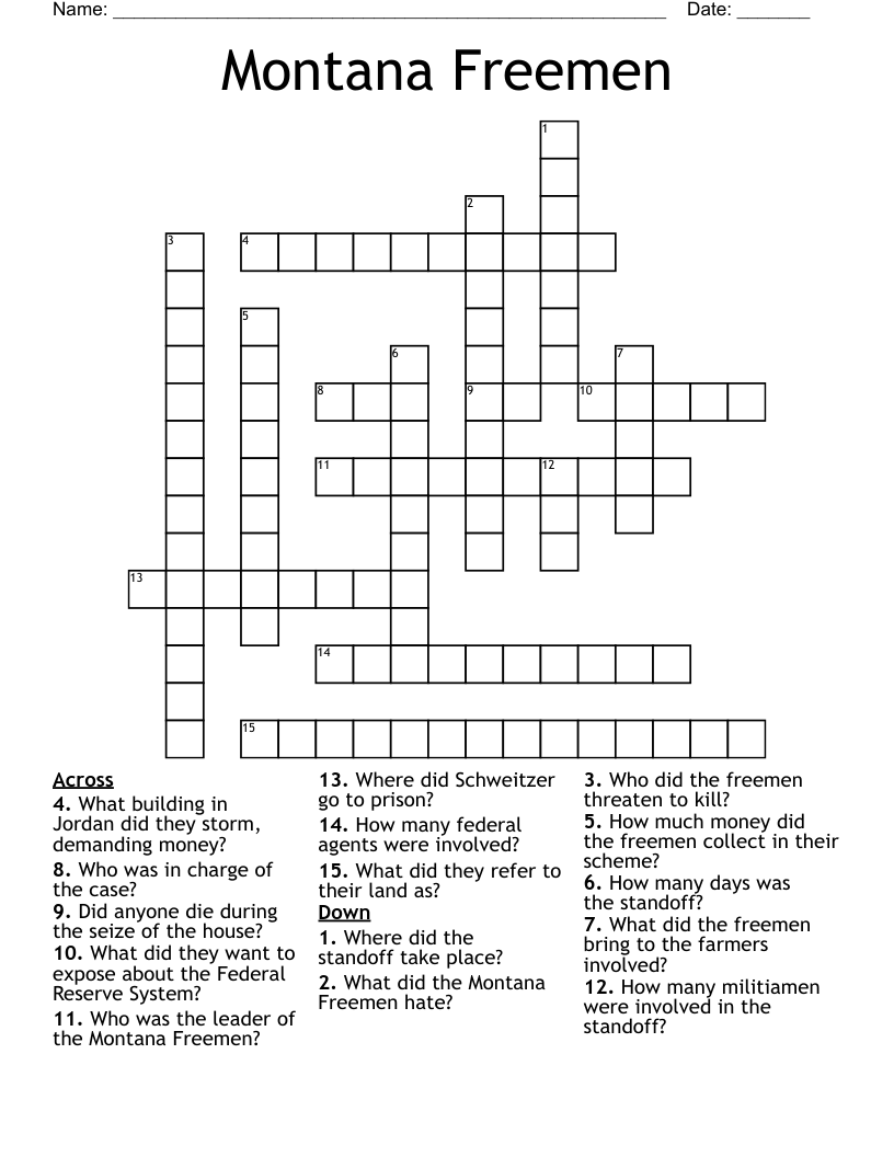 Montana Freemen Crossword