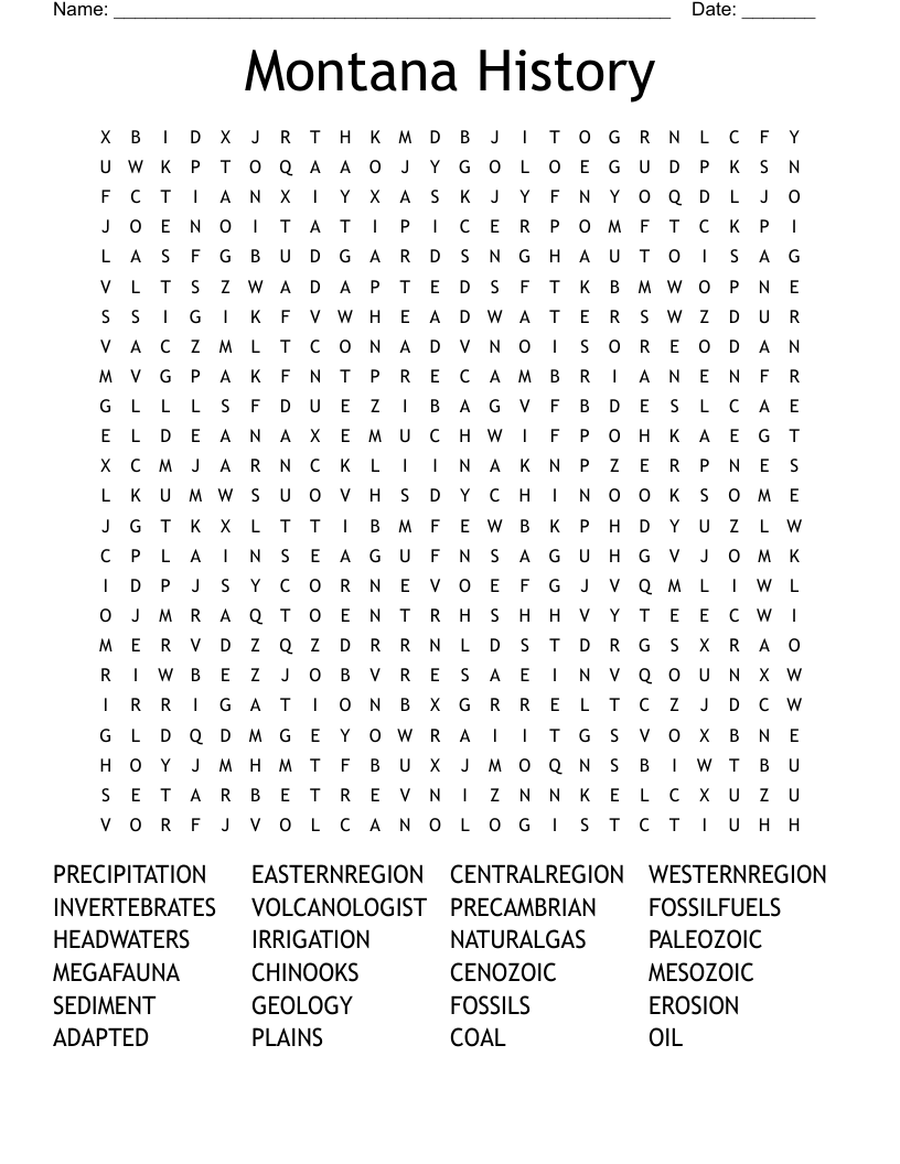 Montana History  Word Search