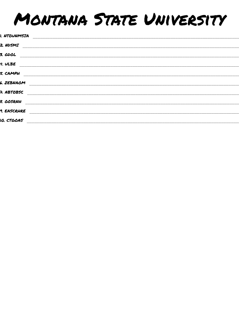 Montana State University Word Scramble