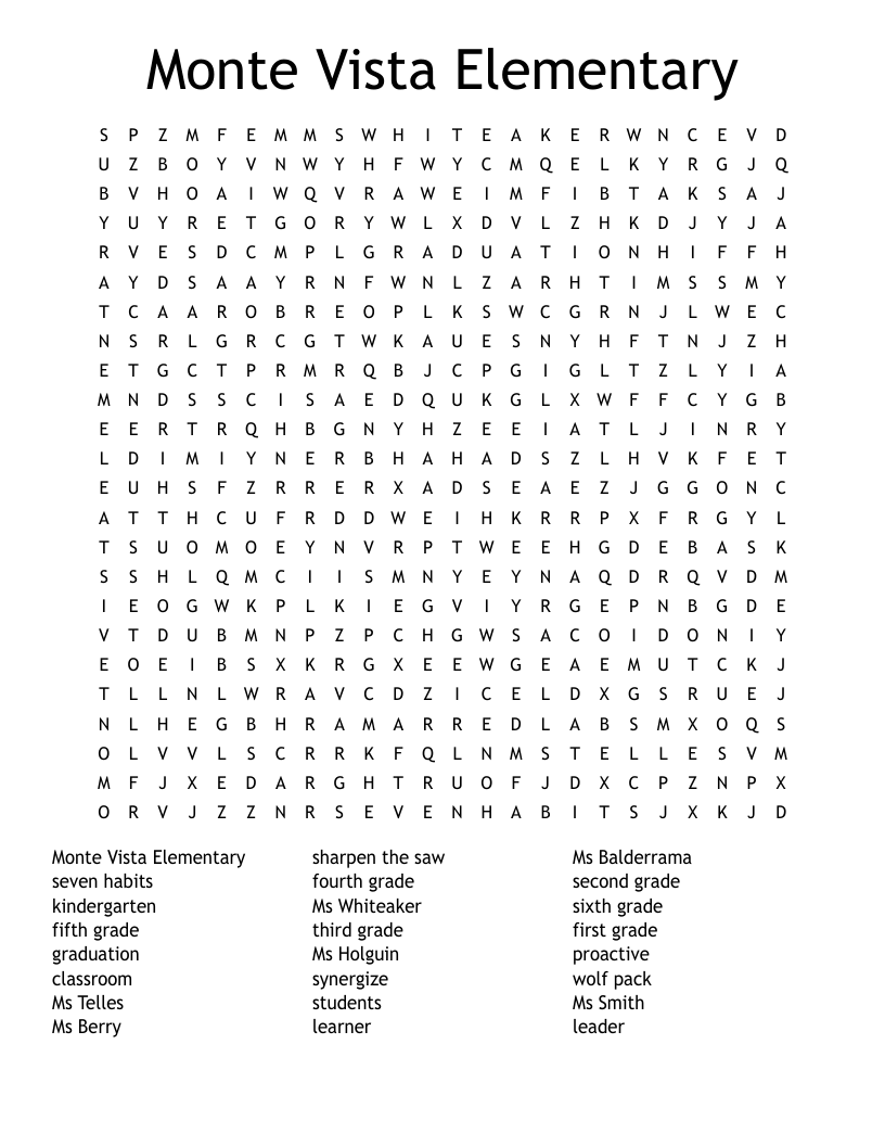 Monte Vista Elementary Word Search