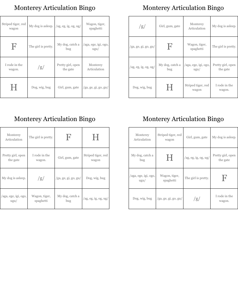 Monterey Articulation Bingo