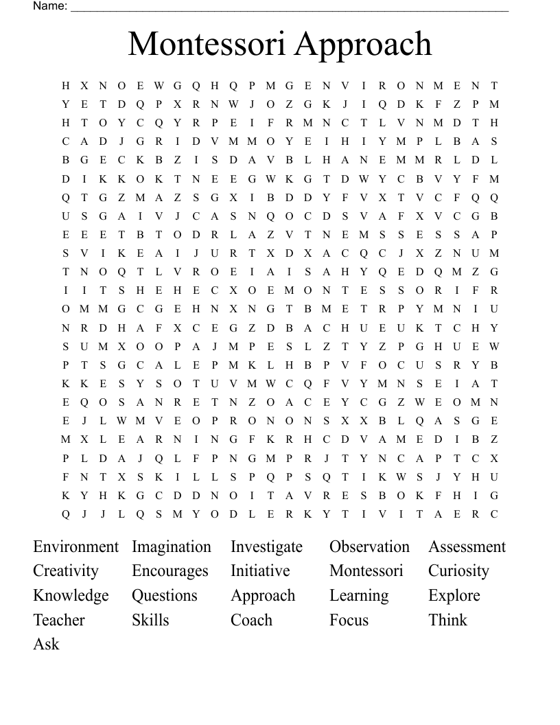 Montessori Approach Word Search