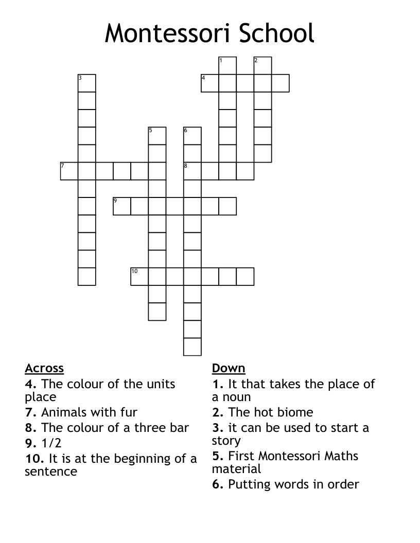 Montessori School Crossword