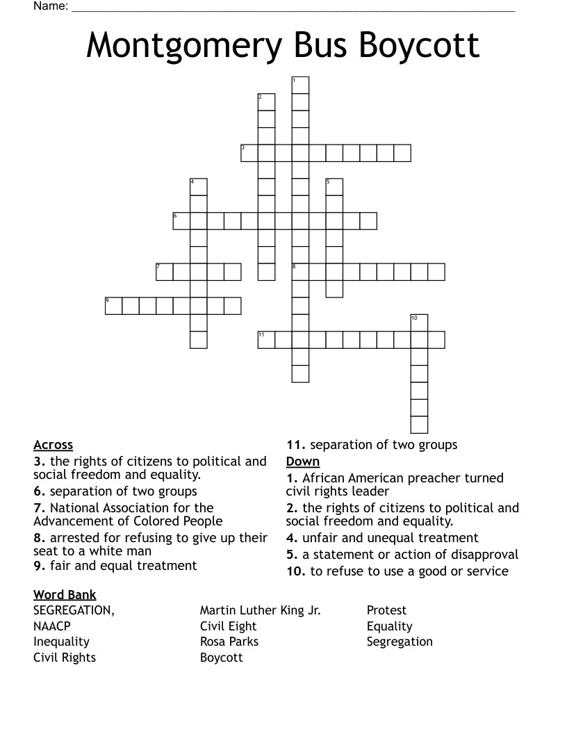 Montgomery Bus Boycott Crossword