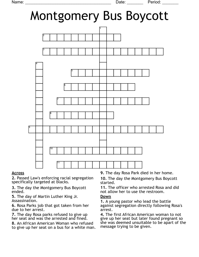 Montgomery Bus Boycott Crossword