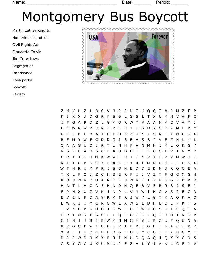 Montgomery Bus Boycott Word Search
