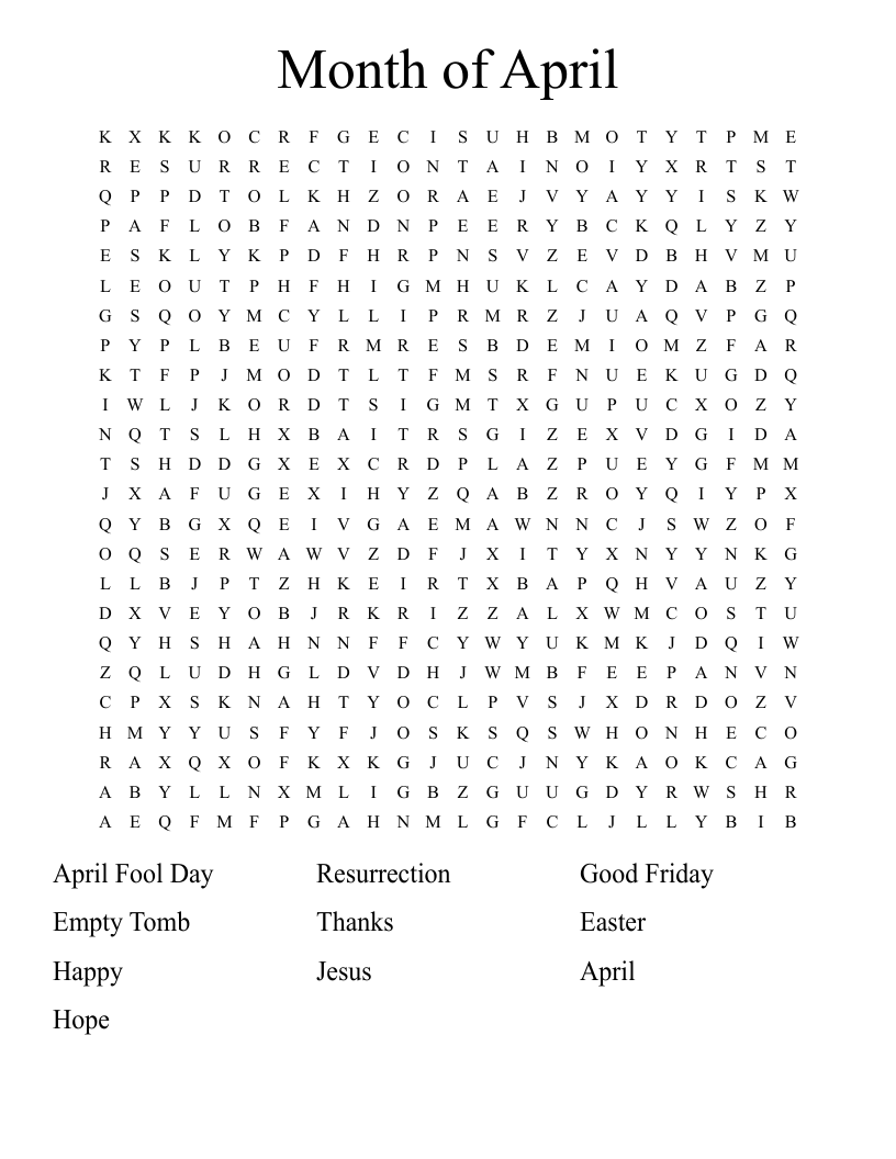 Month of April Word Search