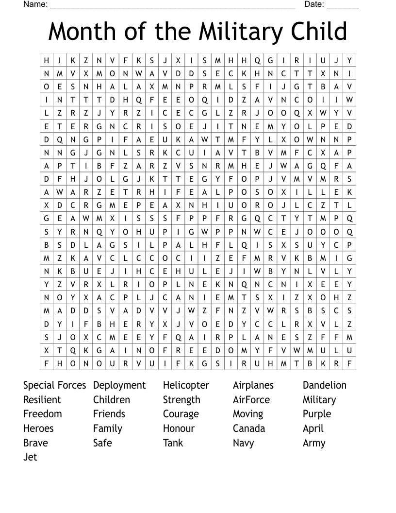 Month of the Military Child Word Search