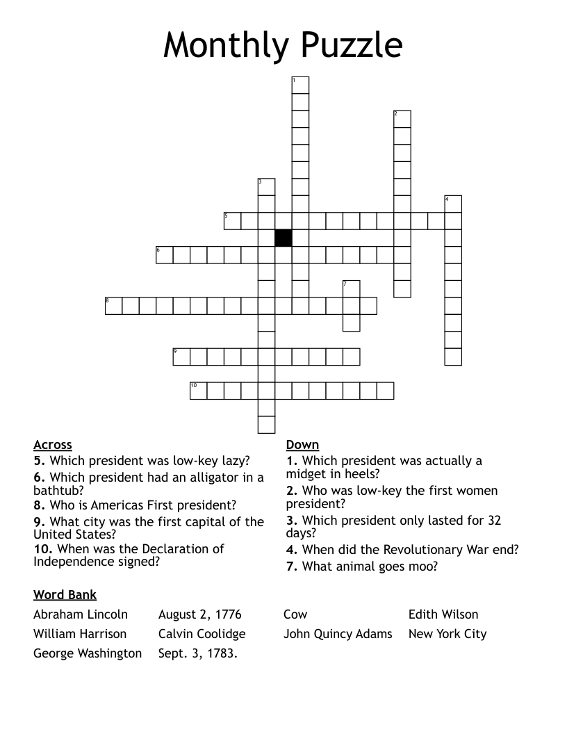 Monthly Puzzle  Crossword