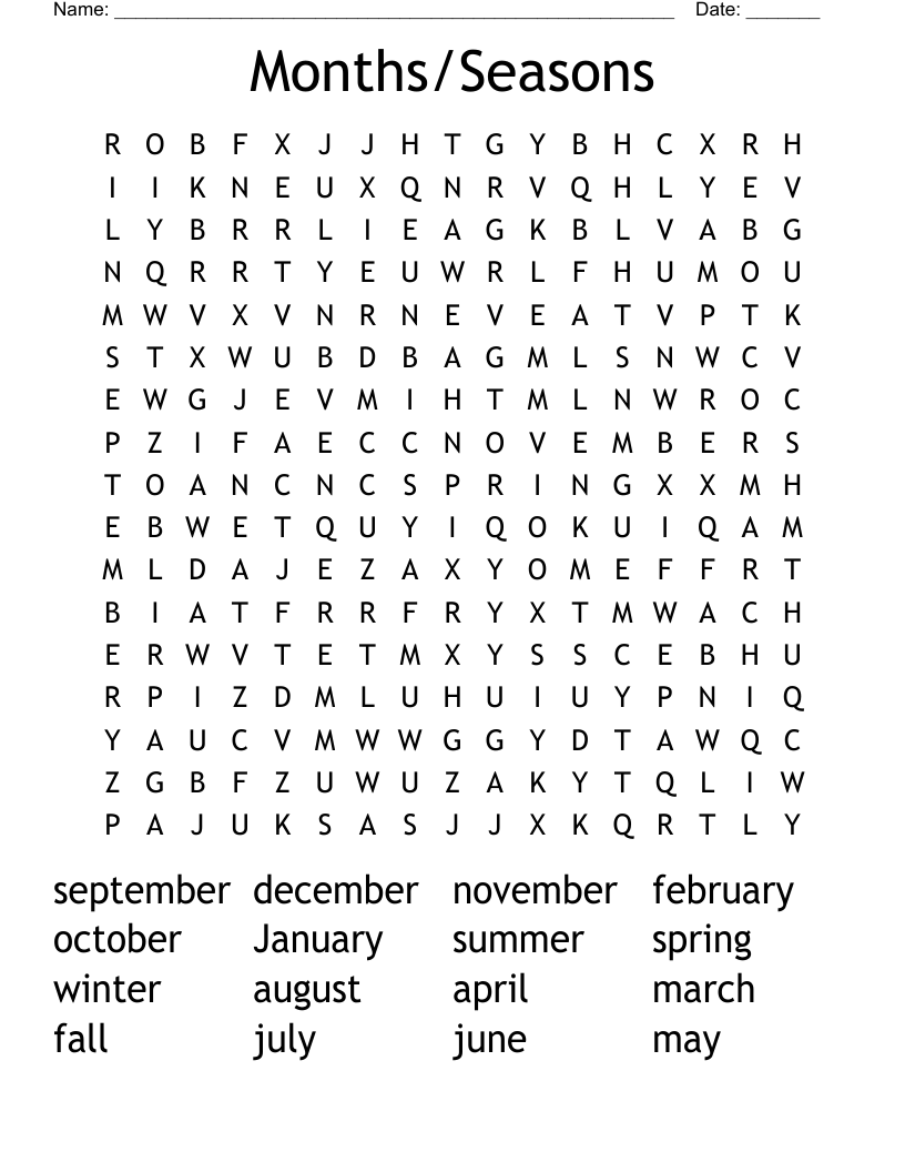 Months/Seasons Word Search