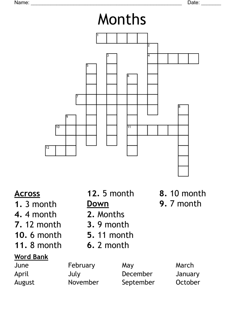 Months Crossword
