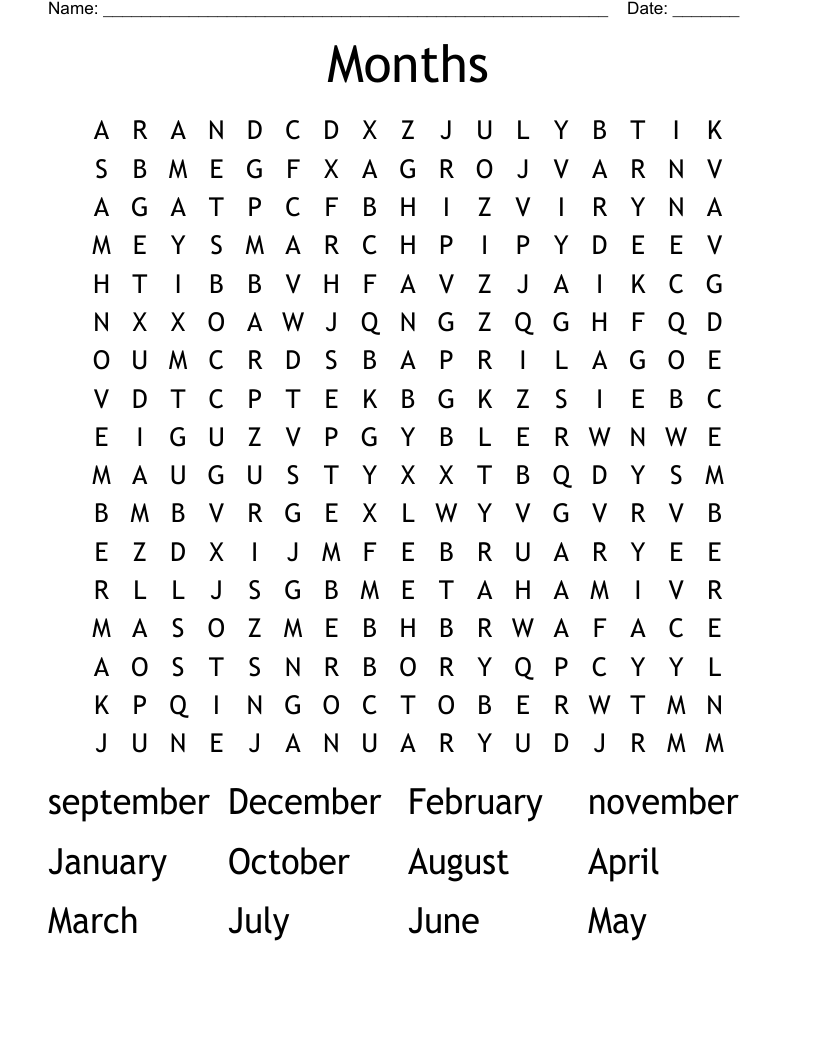 Months Word Search
