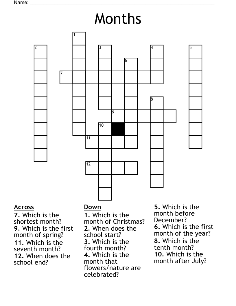 Months Crossword