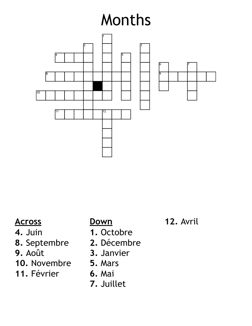 Months Crossword